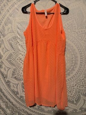 Zenana Neon Coral Swiss Dot Sleeveless Tank Dress M
